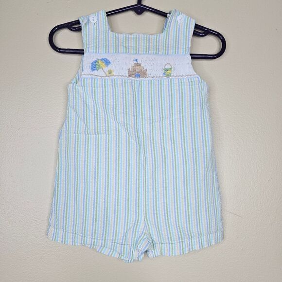 Bebe Mignon smocked romper Beach theme size 6m seersucker - Picture 1 of 5